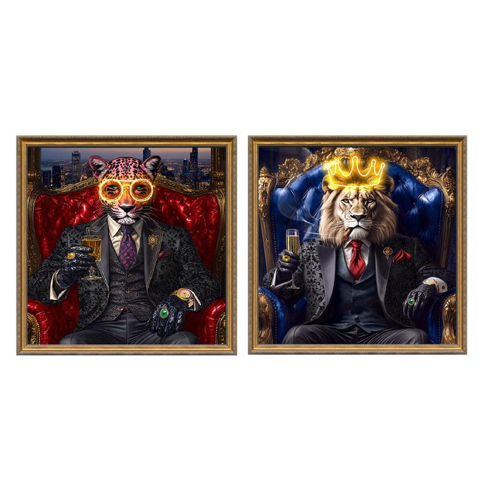 Home ESPRIT Cadre Bleu Noir Léopard Lion Loft 100 x 4 x 100 cm (2 Unités) Home ESPRIT Cadre Bleu Noir Léopard Lion Loft 100 x 4 x 100 cm (2 Unités)