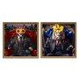 Home ESPRIT Cadre Bleu Noir Léopard Lion Loft 100 x 4 x 100 cm (2 Unités)