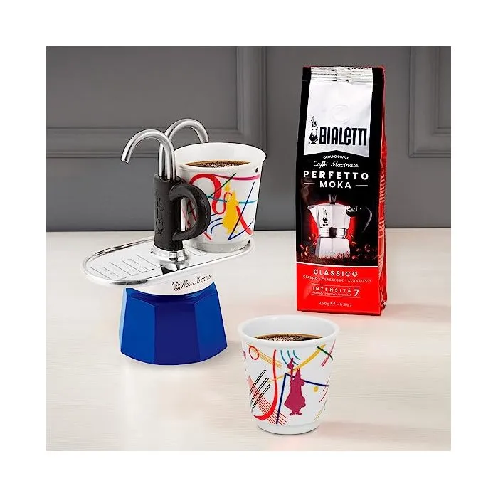 Bialetti Mini-Express Kandinsky - Cafetière italienne 2 tasses inox bleu 100 ml