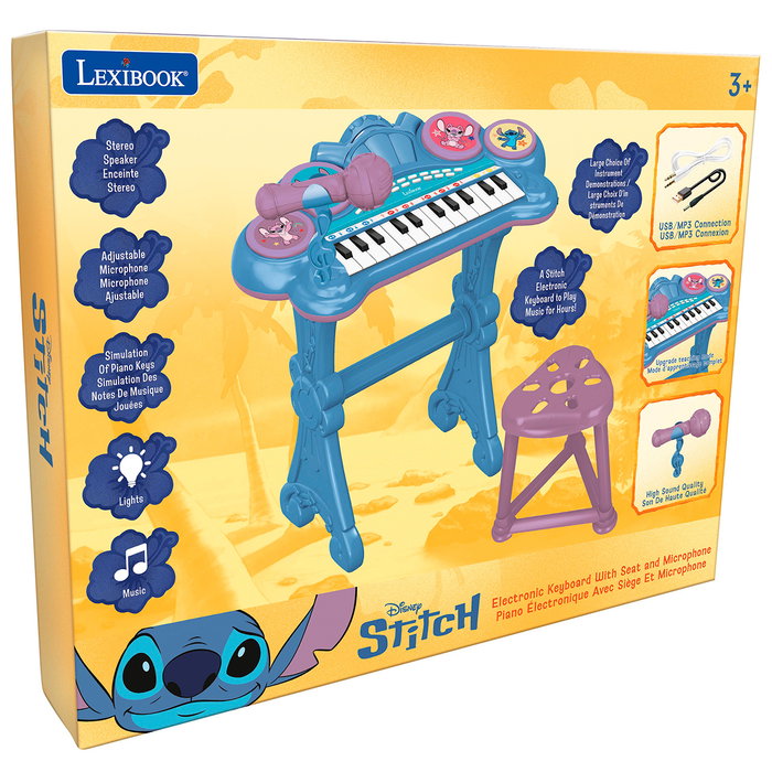LEXIBOOK Keyboard Électronique avec Microphone Stitch K707D pour Enfants 3 Ans + - Lumières Multicolores, Effets Sonores (Piano, Violon, Guitare, Saxophone), Haut-parleur Intégré