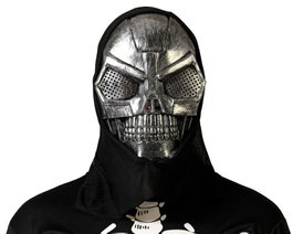 Atosa Masque de Squelette Métallique Argenté avec Capuche Noire