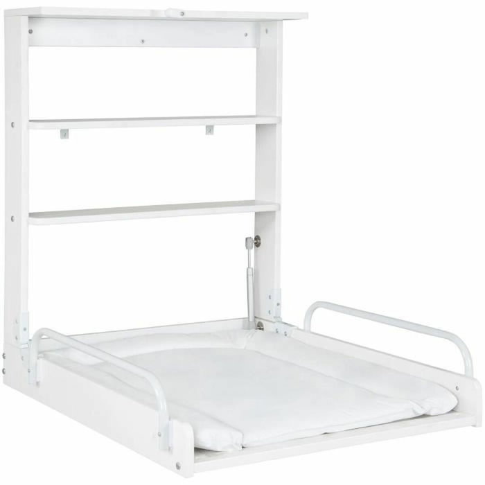 Roba Table à langer murale rabattable avec matelas imperméable et 2 étagères, Blanc laqué