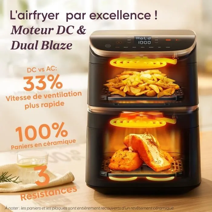 Cosori Turbo Tower Pro Smart Airfryer, Friteuse sans Huile à Double Cuve, 10.8L, 7 Programmes (Frire, Cuire, Griller, Rôtir), 2630W, Wi-Fi, Noir