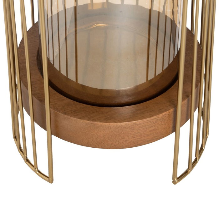 BigBuy Home Bougeoir Marron Doré Bois Verre Acier 18 x 18 x 25 cm