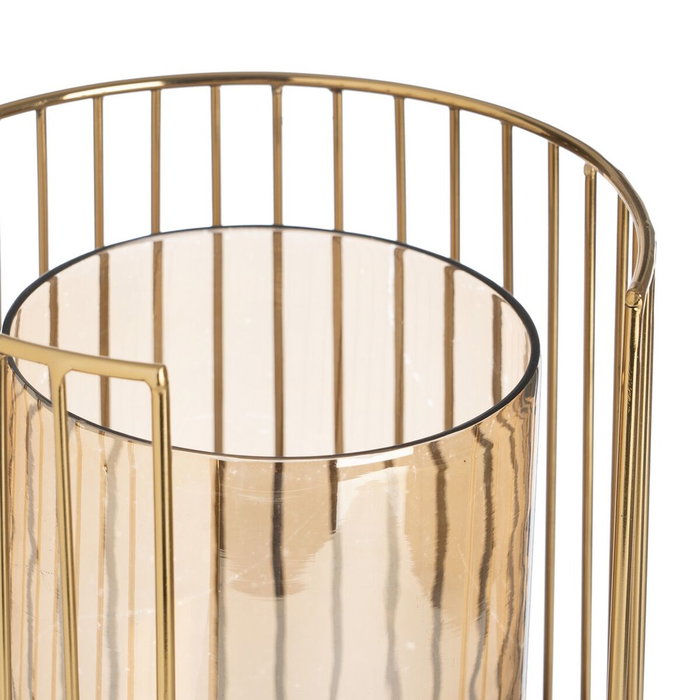 BigBuy Home Bougeoir Marron Doré Bois Verre Acier 18 x 18 x 25 cm