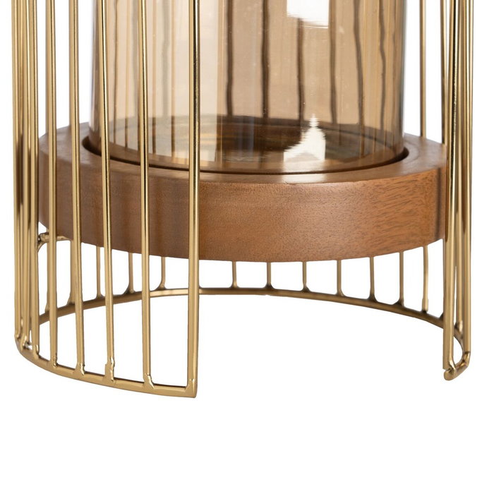 BigBuy Home Bougeoir Marron Doré Bois Verre Acier 18 x 18 x 25 cm