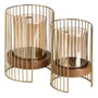BigBuy Home Bougeoir Marron Doré Bois Verre Acier 18 x 18 x 25 cm