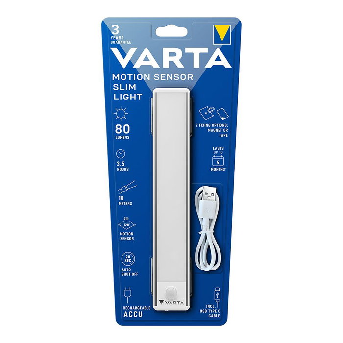 Varta Veilleuse avec Détecteur de Mouvement Rechargeable 80 lm USB-C, Lumière Blanche Chaude, 120°, 3 m, 24 cm Varta Veilleuse avec Détecteur de Mouvement Rechargeable 80 lm USB-C, Lumière Blanche Chaude, 120°, 3 m, 24 cm