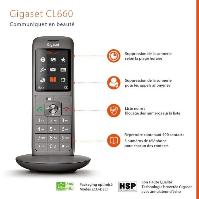 Gigaset CL 660 Duo Téléphone Fixe Sans Fil Anthracite - Écran Couleur 2.4" Rétroéclairé, Répertoire 400 Contacts, Interface USB