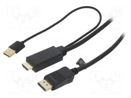 LOGILINK Câble DisplayPort vers HDMI et USB A, 2m, noir