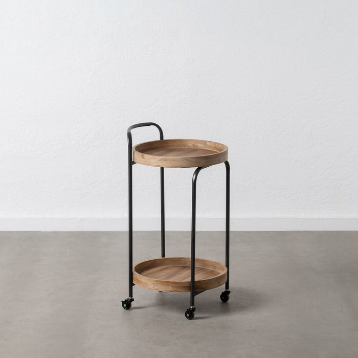 BigBuy Home Chariot de Cuisine Noir et Naturel en Fer et Bois d'Épicéa
