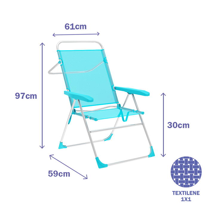 Marbueno 10310 Chaise Pliante Aluminium Aguamarine 5 Positions Plage Piscine 59x61x97 cm Marbueno 10310 Chaise Pliante Aluminium Aguamarine 5 Positions Plage Piscine 59x61x97 cm