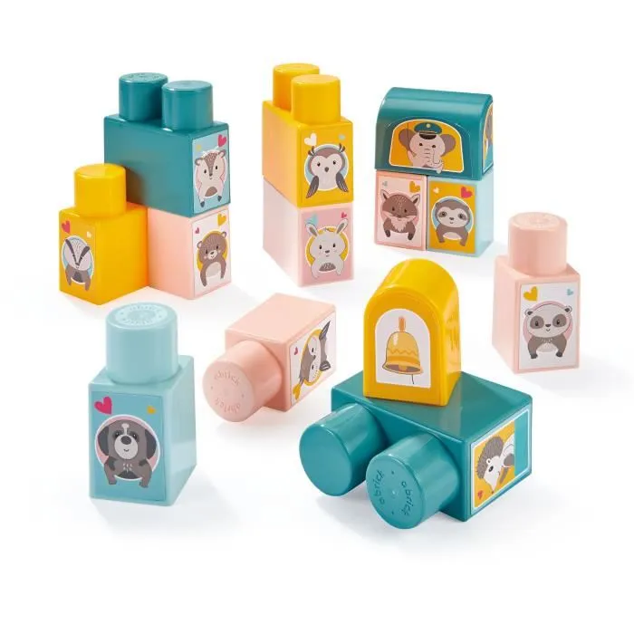 Ecoiffier 7918 - Train de construction et de motricité en bois pour enfant - 30 briques et 3 châssis - Jouet d'éveil garanti origine France