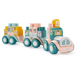 Ecoiffier 7918 - Train de construction et de motricité en bois pour enfant - 30 briques et 3 châssis - Jouet d'éveil garanti origine France