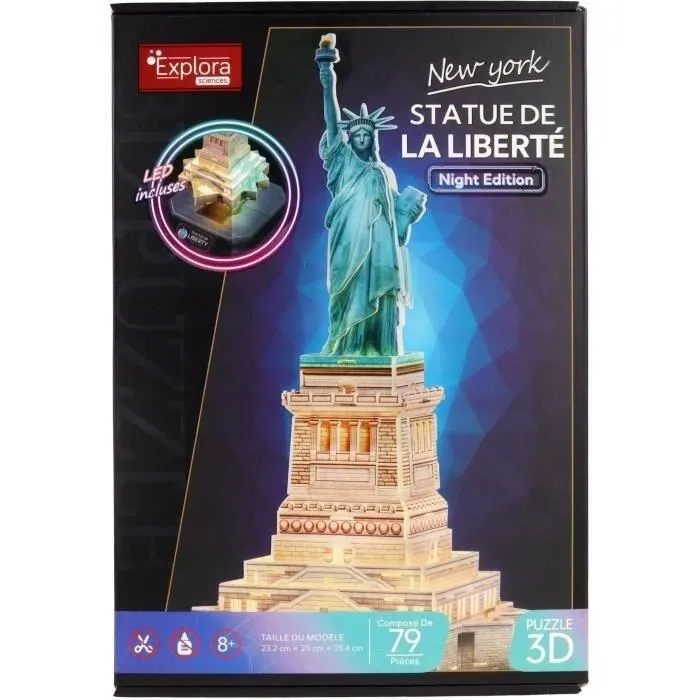 Explora Puzzle 3D Lumineux à Construire Statue de la Liberté - Jeu de Construction 79 Pièces - A Partir de 8 Ans