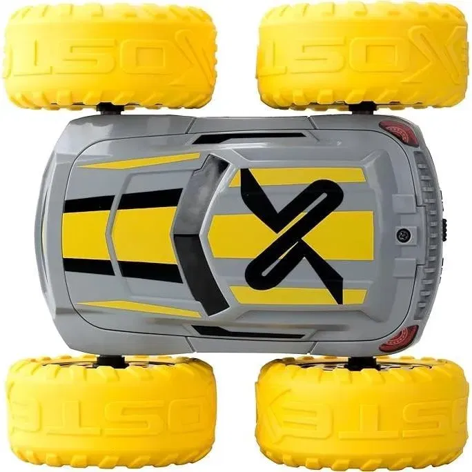 Exost - Voiture télécommandée 360 Cross jaune, radio 2.4Ghz pour 10 joueurs, 360°, batterie rechargeable, jeu 30-40 min, dès 4 ans