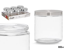 Vivalto Pot en Verre avec Couvercle Acier 850ml 11x12x11cm Transparent (Set de 24)
