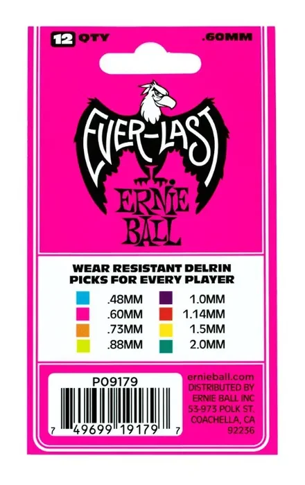 Ernie Ball Everlast Médiators Roses 0,60 mm - 12 unités