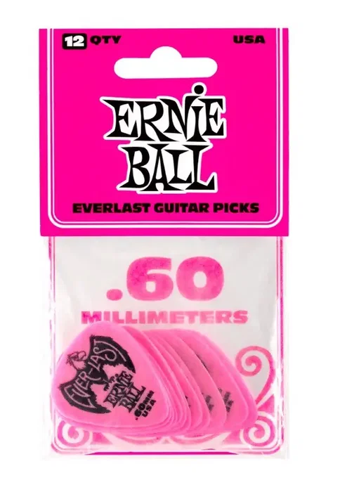 Ernie Ball Everlast Médiators Roses 0,60 mm - 12 unités