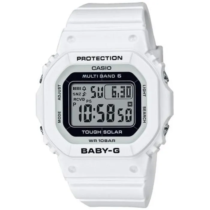 Casio Montre Baby-G Urban Homme Blanc à Quartz, Étanche 10 ATM, Fonctions Solaire, Chronographe, Alarmes, Calendrier Auto, Affichage LED