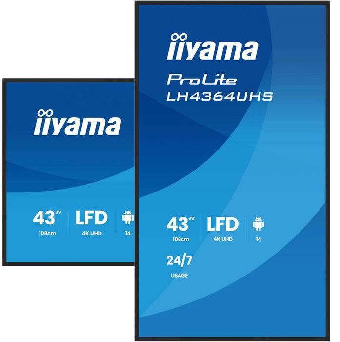 iiyama Écran Digital Signage 43" UHD 3840x2160 VA Haze 25% 500cd/m² - Panneau DLED, Android 14, HDMI, USB-C, WiFi, LAN, Porte-parleurs, Fonction 24/7