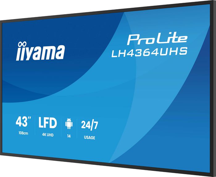 iiyama Écran Digital Signage 43" UHD 3840x2160 VA Haze 25% 500cd/m² - Panneau DLED, Android 14, HDMI, USB-C, WiFi, LAN, Porte-parleurs, Fonction 24/7