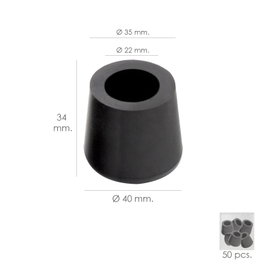 WOLFPACK LINEA PROFESIONAL Taco Goma Andador Negro Ø 22mm avec rondelle intérieure, 50 unités