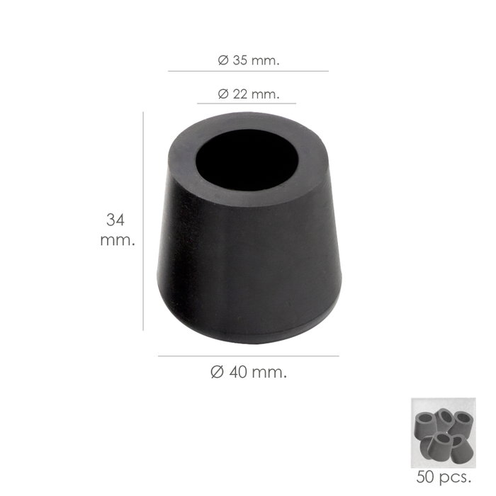 WOLFPACK LINEA PROFESIONAL Taco Goma Andador Negro Ø 22mm avec rondelle intérieure, 50 unités WOLFPACK LINEA PROFESIONAL Taco Goma Andador Negro Ø 22mm avec rondelle intérieure, 50 unités