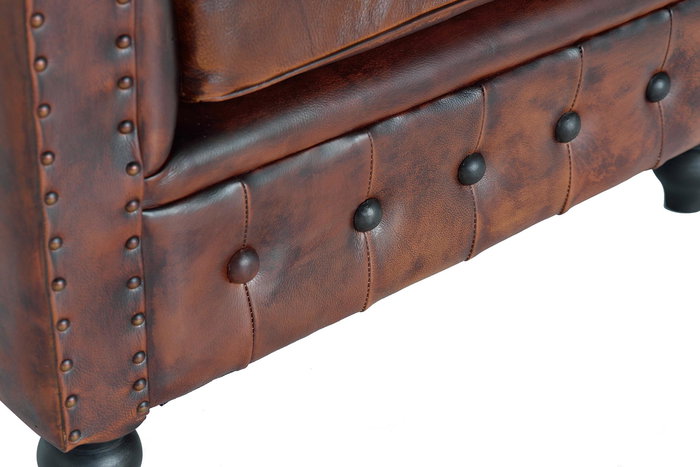 Giner y Colomer Canapé Chesterfield en Cuir Naturel Marron Vieilli, Dimensions 72x96x85 cm, Assise 54x54 cm