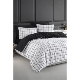 Parure de lit King-Size 220x240 cm - 1 Housse de couette et 2 Taies d'oreiller 60x60 cm - 65% Coton, 35% Polyester - Noir