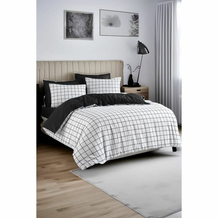 BigBuy Home Parure de couette Noir et blanc à Carreaux, 3 pièces BigBuy Home Parure de couette Noir et blanc à Carreaux, 3 pièces