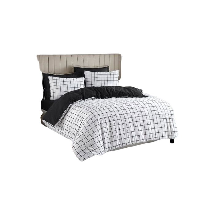 BigBuy Home Parure de couette Noir et blanc à Carreaux, 3 pièces BigBuy Home Parure de couette Noir et blanc à Carreaux, 3 pièces