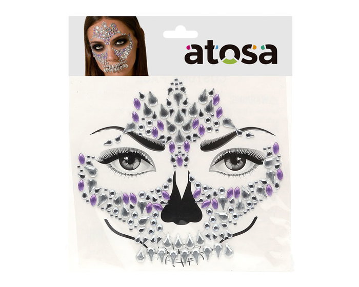Bijoux faciaux adhésifs de crâne avec détails rouges et argentés Bijoux faciaux adhésifs de crâne avec détails rouges et argentés