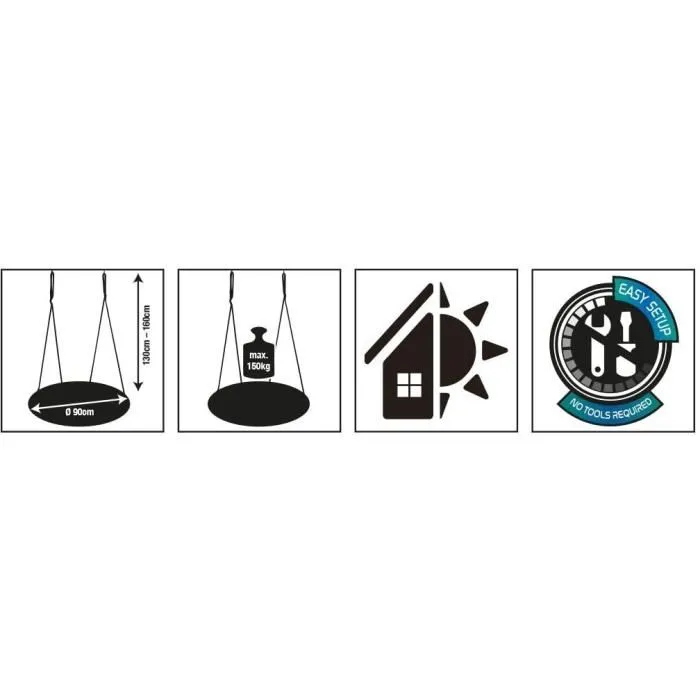 Schildkröt Balançoire Nid d'oiseau 90 cm - Diamètre 90 cm, polypropylène, tubes acier, câbles PE réglables pour plusieurs enfants