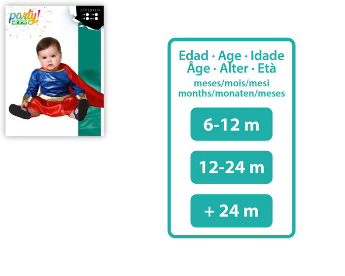 Déguisement Bébé Fille Super-Héros Bleu 12-24 Mois - Costume avec Cape en Polyester pour Carnaval ou Anniversaire