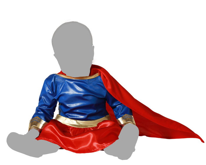 Déguisement Bébé Fille Super-Héros Bleu 12-24 Mois - Costume avec Cape en Polyester pour Carnaval ou Anniversaire