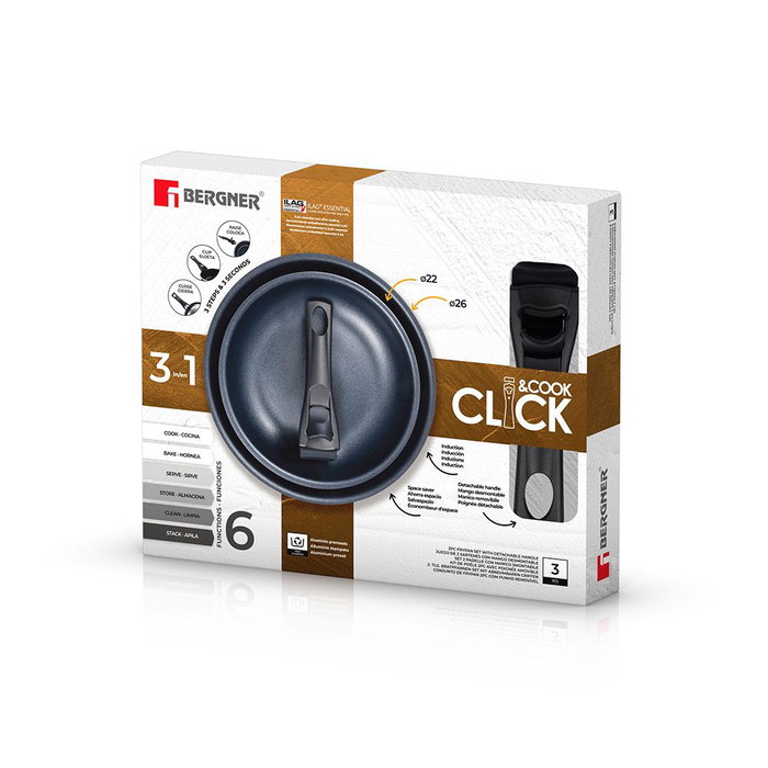 Bergner Click & Cook Set 2 Poêles Antiadhésives Ø20 + Ø26 cm Induction Poignée Amovible Bg-31605-Bk Bergner Click & Cook Set 2 Poêles Antiadhésives Ø20 + Ø26 cm Induction Poignée Amovible Bg-31605-Bk