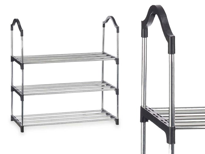 Kipit Porte-Chaussures 3 Niveaux 4 Barres Étagères Métal Noir 14x60x38 cm (Set de 6)