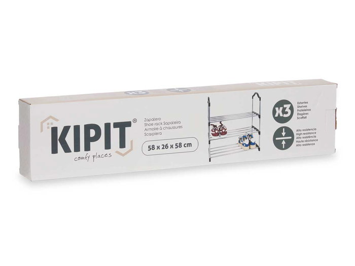 Kipit Porte-Chaussures 3 Niveaux 4 Barres Étagères Métal Noir 14x60x38 cm (Set de 6)