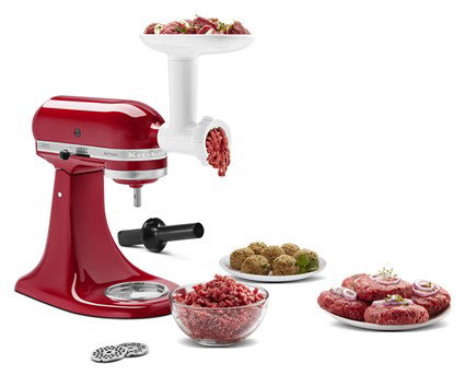 Kitchenaid 5KSMFGA Accessoire Picador de Viande pour Batteur sur Socle, avec Couteaux en Acier Inoxydable et Plaques de Broyage pour Préparations Fines et Grossières