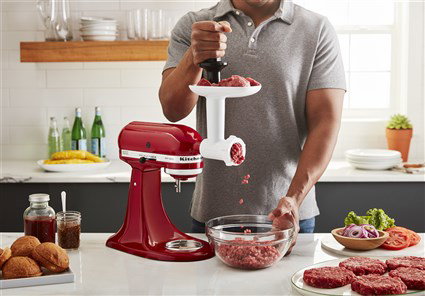 Kitchenaid 5KSMFGA Accessoire Picador de Viande pour Batteur sur Socle, avec Couteaux en Acier Inoxydable et Plaques de Broyage pour Préparations Fines et Grossières