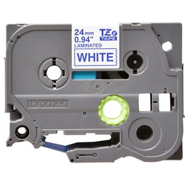 Brother TZe-253 Carte Laminée 24 mm, Texte Bleu sur Fond Blanc, étiquettes durables pour P-touch - 8 mètres