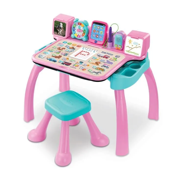 Vtech MagiBureau interactif et musical 6 en 1 - Rose - Pour 3-7 ans - 5 fiches éducatives - Jeu en français