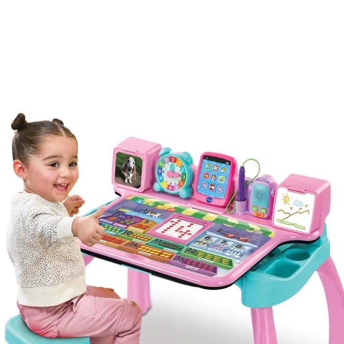 Vtech MagiBureau interactif et musical 6 en 1 - Rose - Pour 3-7 ans - 5 fiches éducatives - Jeu en français