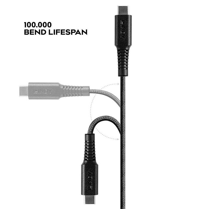 Lindy - Câble USB-C vers Lightning MFi renforcé fibres aramide, charge et synchronisation rapide PD 2.0 pour iPhone/iPad, longueur 1 mètre, haute durabilité (100 000 flexions)