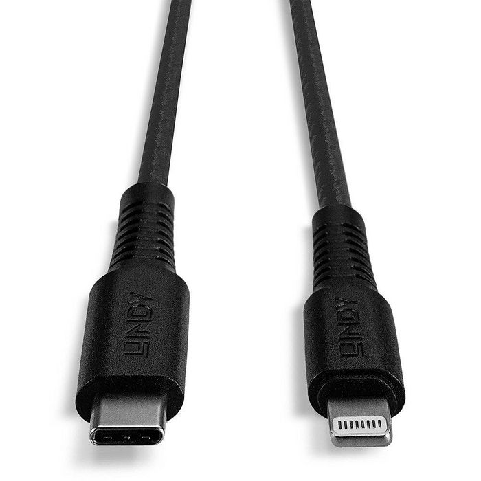 Lindy - Câble USB-C vers Lightning MFi renforcé fibres aramide, charge et synchronisation rapide PD 2.0 pour iPhone/iPad, longueur 1 mètre, haute durabilité (100 000 flexions)