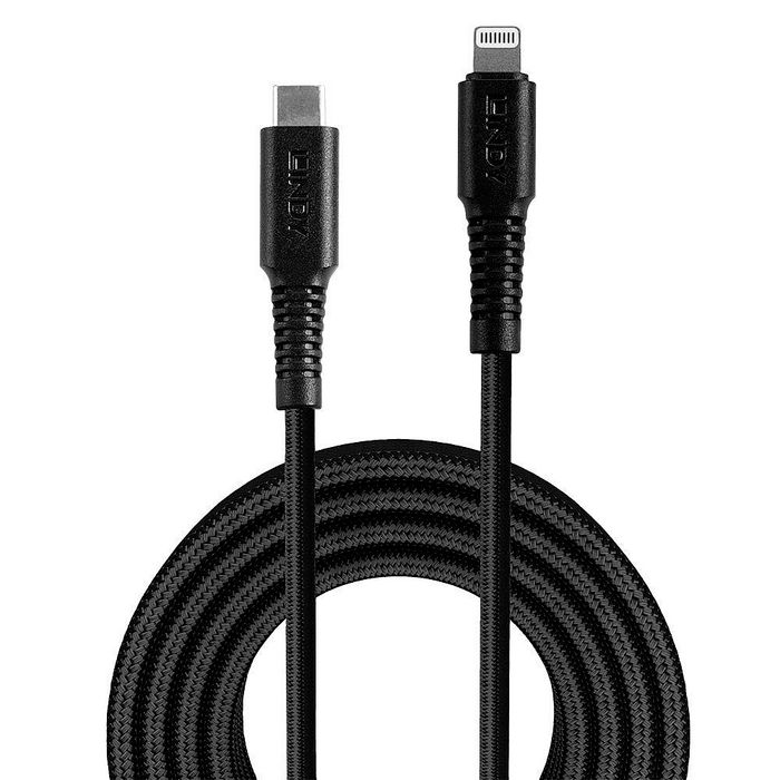 Lindy - Câble USB-C vers Lightning MFi renforcé fibres aramide, charge et synchronisation rapide PD 2.0 pour iPhone/iPad, longueur 1 mètre, haute durabilité (100 000 flexions)