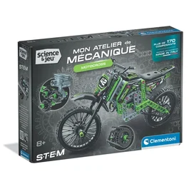 Clementoni - Motocross - Mon Atelier Mécanique - Coffret de construction enfant avec plus de 170 pièces, roues et engrenages fonctionnels - Dès 8 ans - Fabriqué en Italie