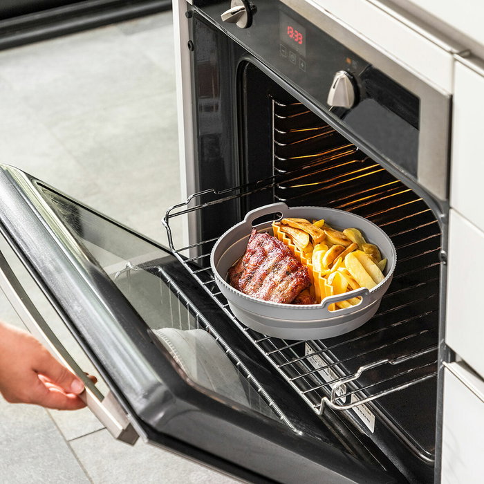 Lot de paniers pliables en silicone avec poignées et séparateurs pour friteuse à air InnovaGoods (3 unités)
