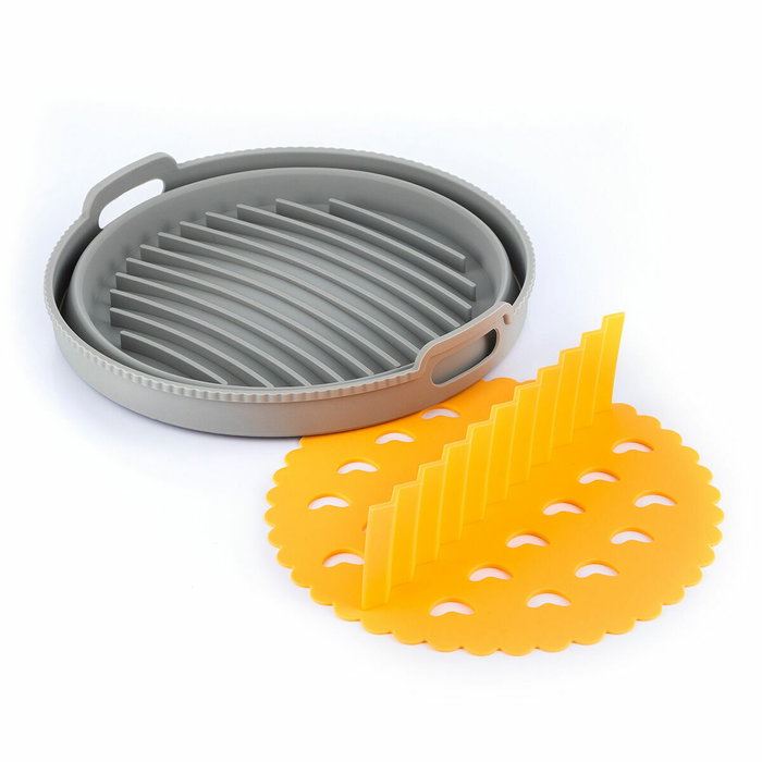 Lot de paniers pliables en silicone avec poignées et séparateurs pour friteuse à air InnovaGoods (3 unités)